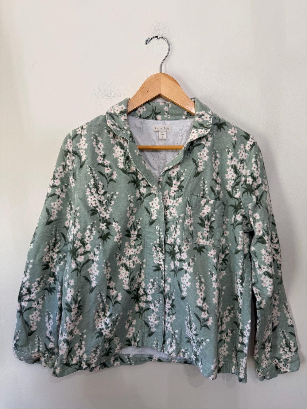 Garnet Hill Flannel Pajama PJ Top Shirt Organic Cotton Green Floral Women’s S - Picture 2 of 10